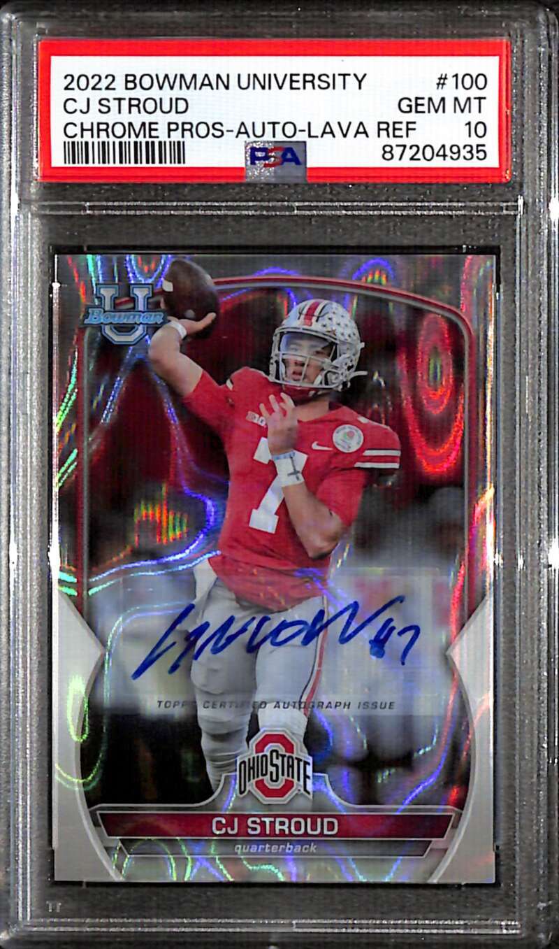 2022 Bowman Chrome U Autographs Lava Refractor 100 CJ Stroud RC Auto /199 PSA 10