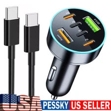 120W Fast Car Charger 4 Port Adapter & Cable For iPhone 17 16e 15 Pro Max 14 13