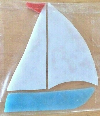 STAINED GLASS hand pre cut MOSAIC Inlay tile,stepping stone,seascape,SM SAILBOAT