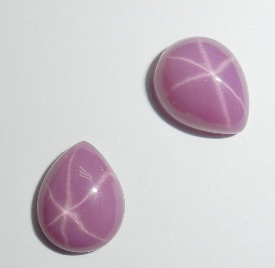 Opaque Star Ruby Pear 10x8 mm Cabochon 6 Rayed Lab-created Stone 3 pieces Lot - Image 3 of 4