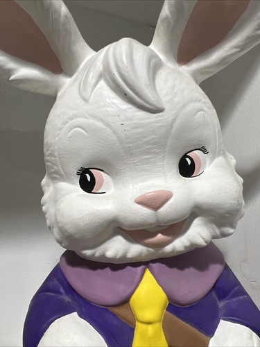 Vintage Ceramic Bunny Rabbit 13" Purple Shirt Yellow Tie Satchel MCM - Picture 3 of 17