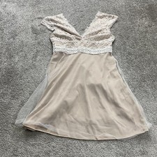 Shein A-Line Lace Dress Womens Medium Beige Sleeveless V-Neck Mesh Knee Length