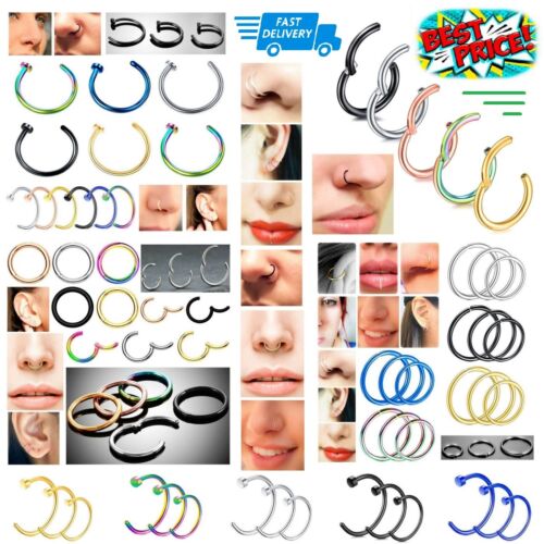 Nose Ring Surgical Steel Septum Clicker Hinge Segment Face Ear Lip Hoop Piercing - Picture 2 of 39