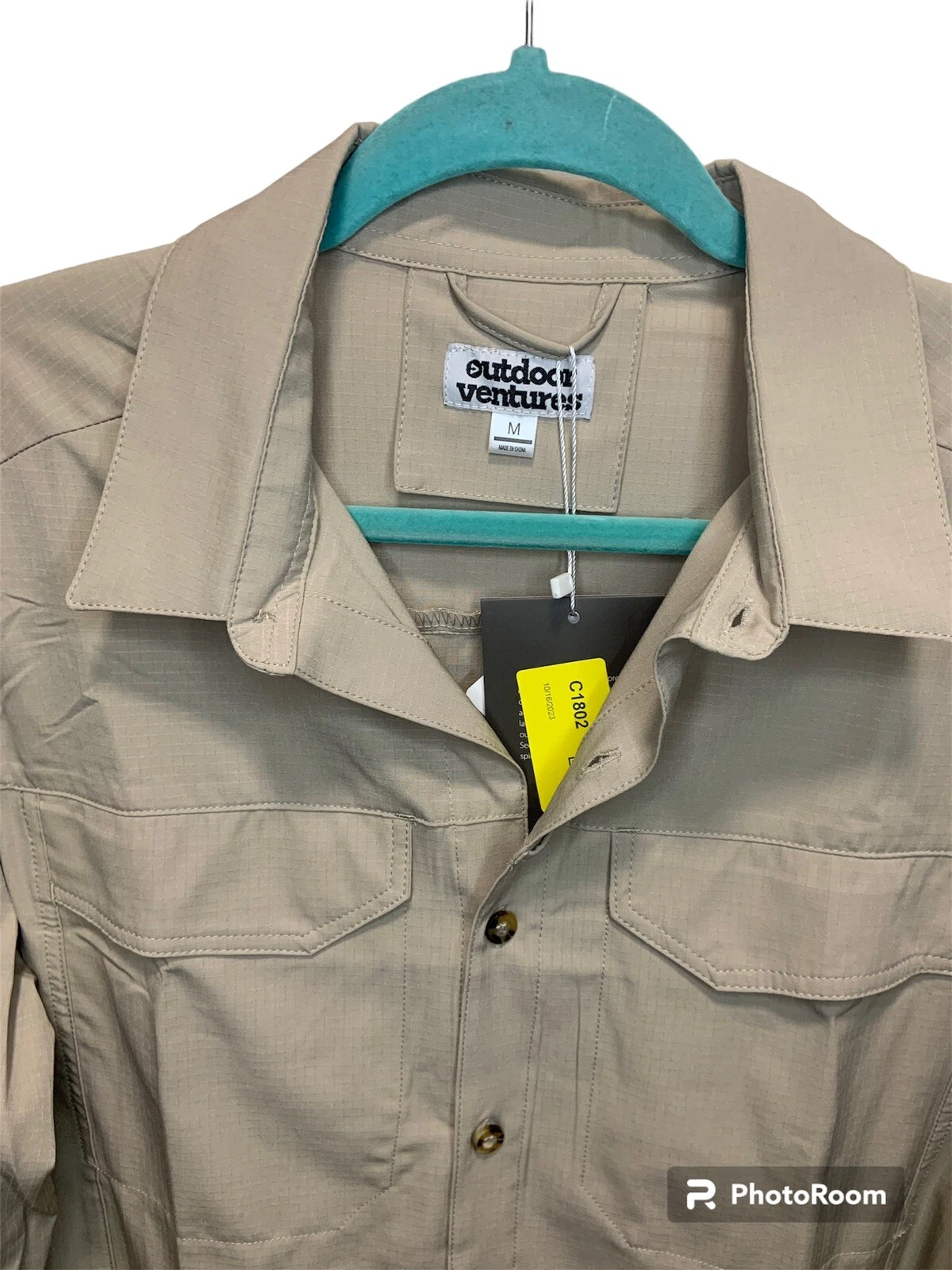 Outdoor Ventures Beige Long Sleeve Vented Button Fishing Shirt Mens Size M New