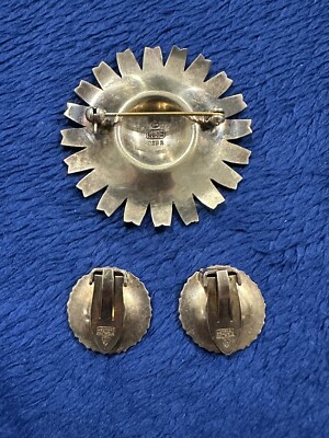 Vtg Anton Michelsen AM Denmark Sterling Silver Enamel Daisy Brooch