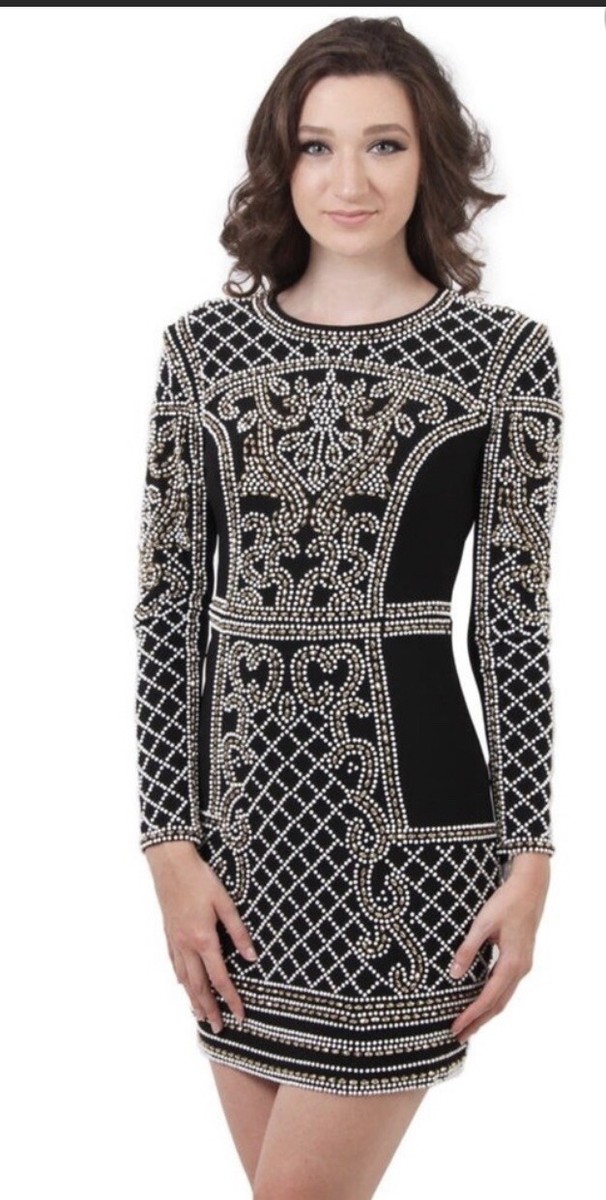 xscape beaded sheath dress Women’s Long Sleeves Short Size 12 Black Plus size