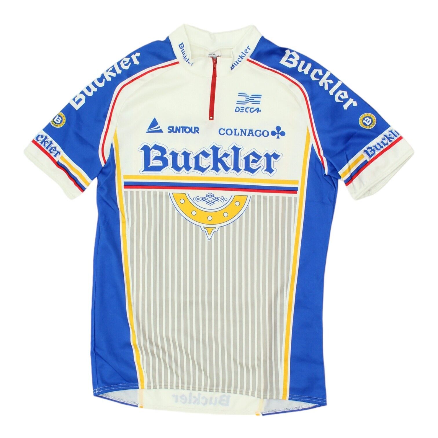 Buckler Decca Colnago Mens White Blue Cycling Jersey | Vintage Biking Sportswear