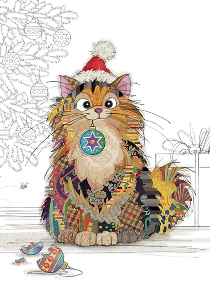 Bug Art Christmas card embossed foiled effect ~ Kooks Cat Baubles ~SINGLE CARD