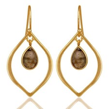 Labradorite 18K Gold Plated 925 Sterling Silver Dangle Earrings Gemstone Jewelry