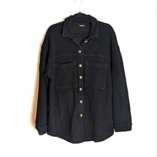 Monrow Teddy Fleece Shacket Size Xl Black