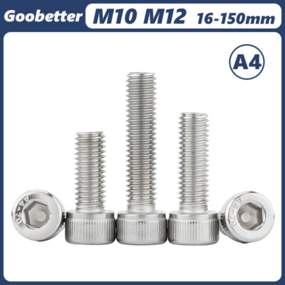M10 M12 Socket Cap Head Screws Hex Drive Allen Bolts A4 Stainless Steel DIN912 