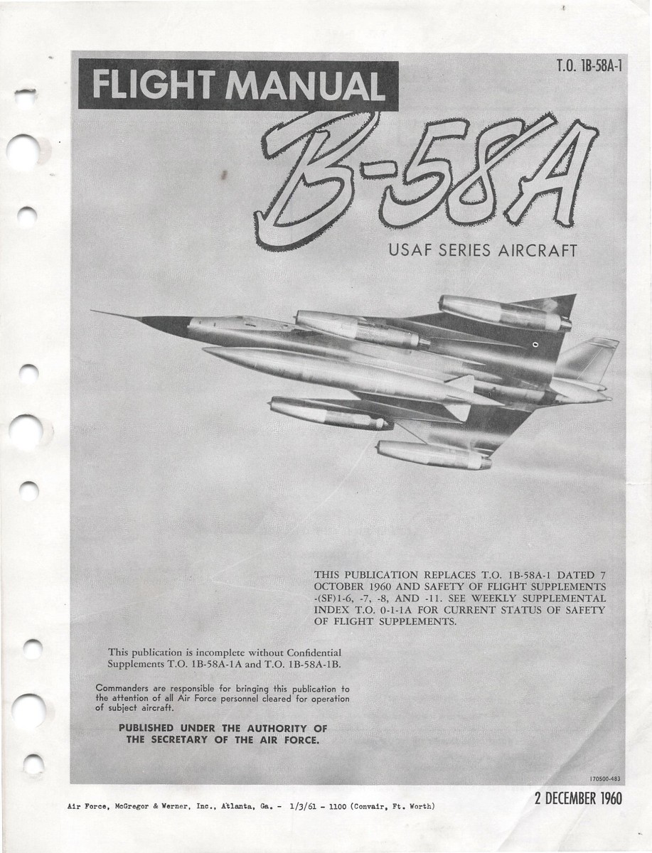 B-58A Hustler 1960 Flight Manual Air Force Manual Pilot's Handbook