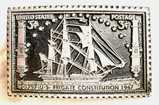 NOS - Vintage Frigate Constitution 1947- Postage Stamp PEWTER Belt Buckle 1970'S