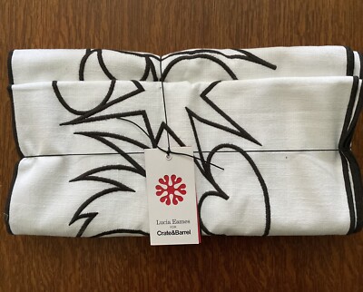 Crate & Barrel Lucia Eames Embroidered Table Runner Black White - Unused NWT New