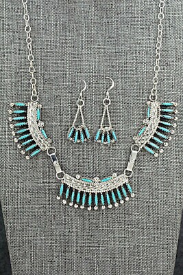 Turquoise & Sterling Silver Necklace Set - Jack Etsate