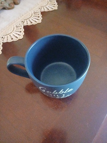 Threshold Coffee Mug Blue White Gobble 'Til I Wobble Porcelain Design 14 oz - Picture 3 of 5