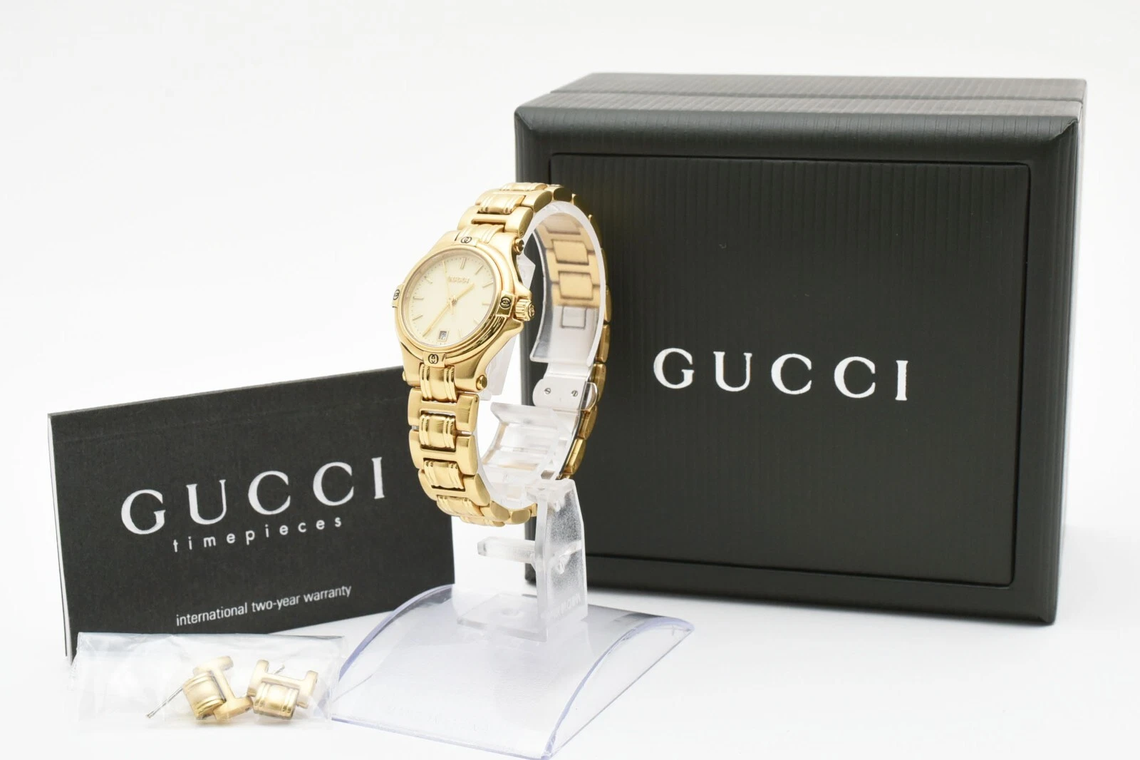 [Non utilisée dans sa boîte] Rare montre femme Gucci 9240L plaqué or quartz vintage JAPON