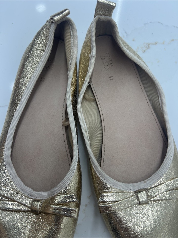 ZARA FLATS METALLIC FLATS Gold SHOES GIRL Sz EU 32 Us 1 eBay