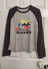 Minions Illumination Entertainment Boy's Gray Long Sleeve Tee T-shirt Blouse XL
