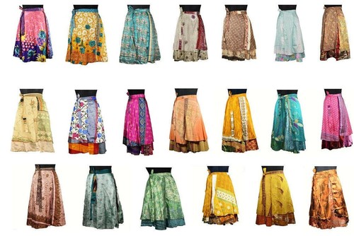 30 Stck. Indische Vintage Seidenröcke Damen Tücher Gypsy Hippie Sari Bohemian - Bild 3 von 15