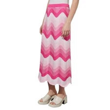 Ming Wang Midi Pencil Skirt Size XL Pink White Chevron Knit Pull On