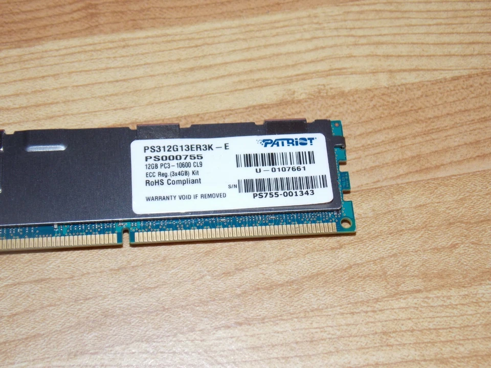 PATRIOT 12GB (3x4GB Kit) PC3-10600 CL9 ECC SERVER Memory Stick PS312G13ER3K-E - Image 2 of 2