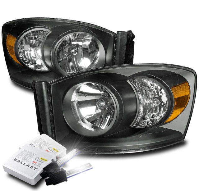 FOR 2006-2008 DODGE RAM PICKUP BLACK CRYSTAL STYLE HEADLIGHT LAMP W/6K