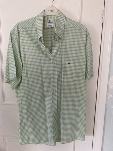 Lacoste yellow/green check, cotton, short sleeve button down shirt 