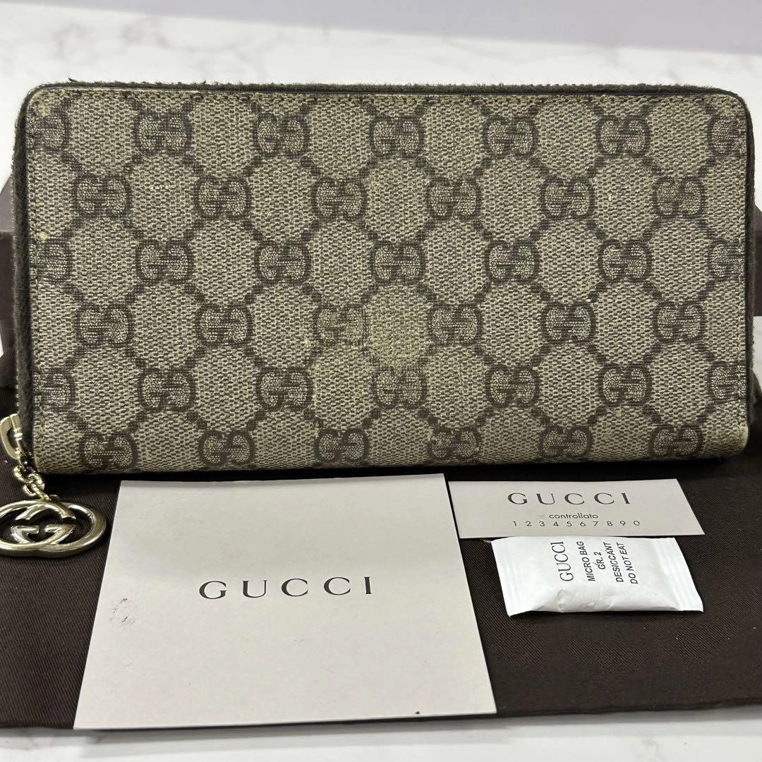 GUCCI Bon produit Gucci GUCCI Portefeuille Long Portefeuille GG Supreme Fermeture Éclair Ronde