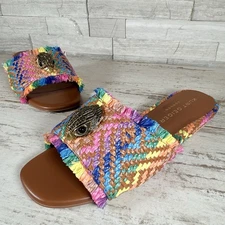 Kurt Geiger Kensington Eagle Casual Flat Raffia Slide Sandals EU 37 New Rainbow