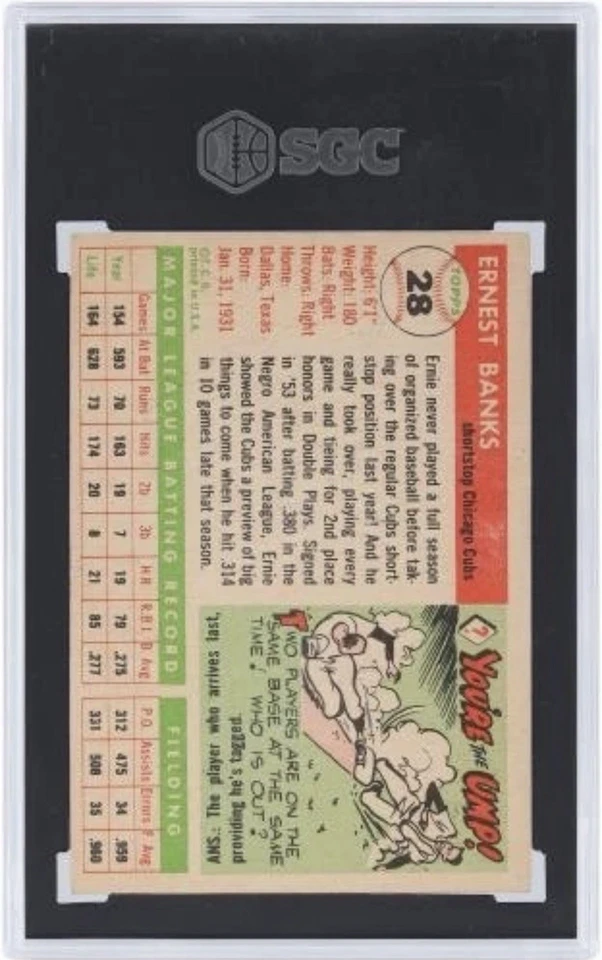 1955 Topps Ernie Banks Chicago Cubs #28 calificado en muy buen estado-ex SGC 4,5 Foto 2 de 3