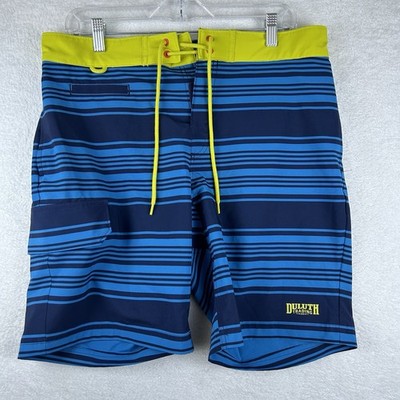 Duluth Trading Mens Bull Moose Board Shorts 9'' Inseam Striped Blue Men 32 Stripe