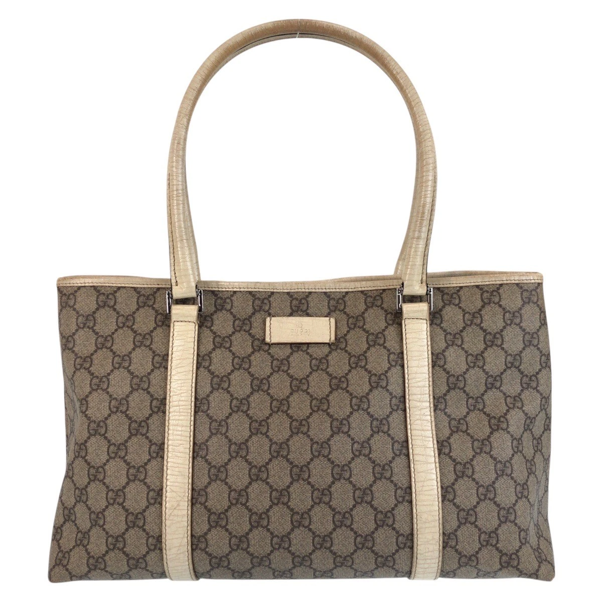 Sac fourre tout bandoulière femme GUCCI beige blanc blanc GG toile cuir 114595
