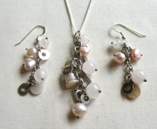 STERLING SILVER GEMSTONE NECKLACE & DROP EARRINGS SET 925 16.71g (28173)