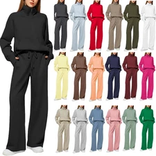 Women's 2 Piece Outfits Lounge Set Half Zip Wide Leg Set Sweatsuit Tracksuit