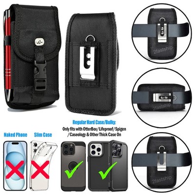 For iPhone Samsung Buckle Nylon Pouch Belt Clip Holster Fit Phone w. Thick Case