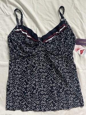 Lascana Patterned Underwire Tankini Top 42C Multi-Print Navy White Red NWT