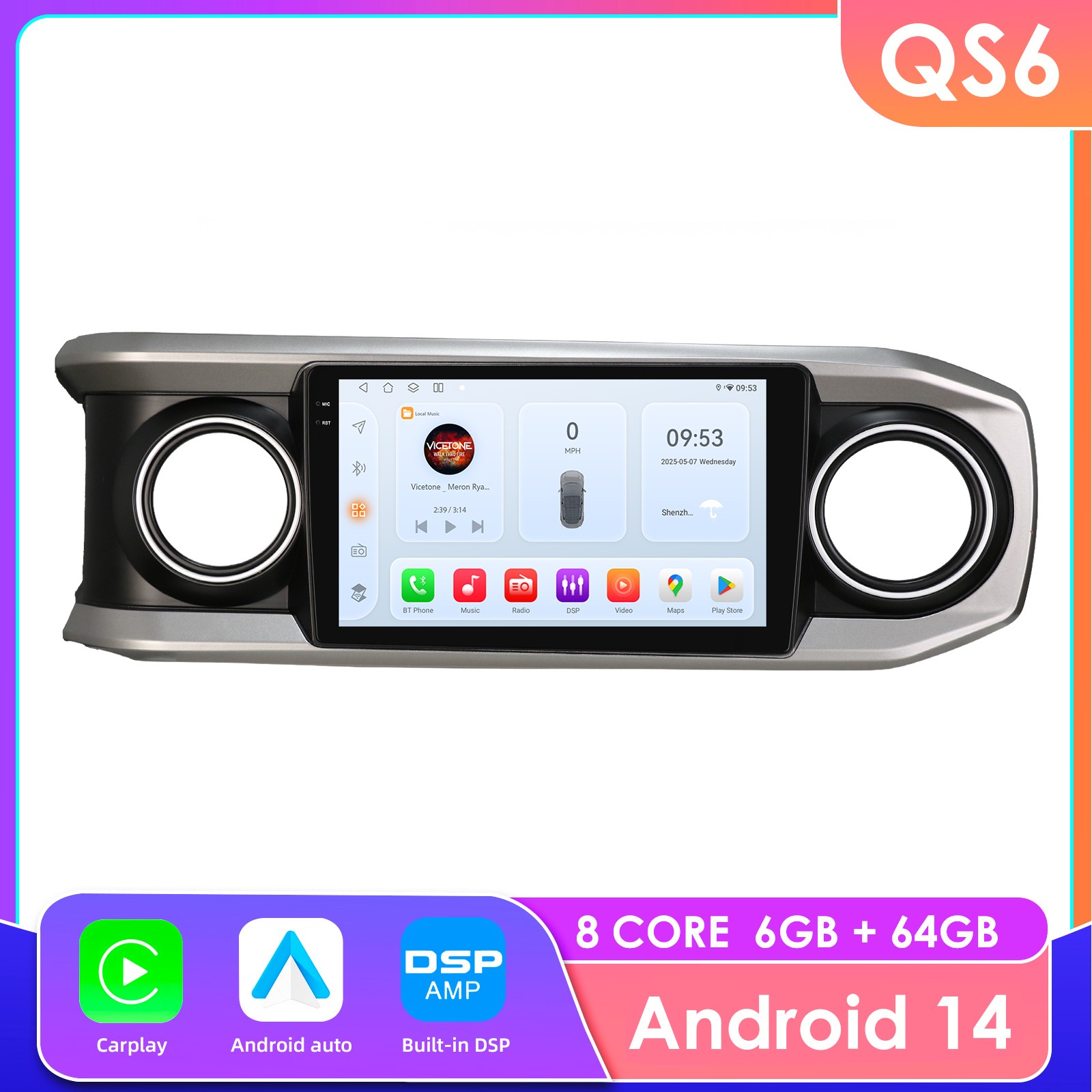 6+64G Carplay For Toyota Tacoma 2016-2022 Car Stereo Radio Android14 GPS WIFI BT