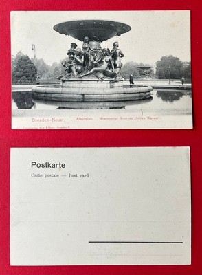 Postcard Dresden Neustadt around 1900 Albertplatz Fountain Still Water (160621