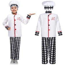 3 Pieces Halloween Chef Costume Role Play Chef Costume with Hat for Boys and ...