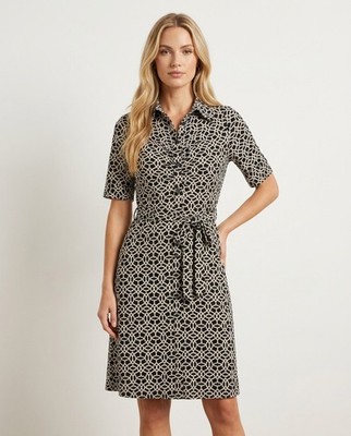 Laundry By Shelli Segal Geo Print Shirt Dress Size 6 Belted Summer Chic $155