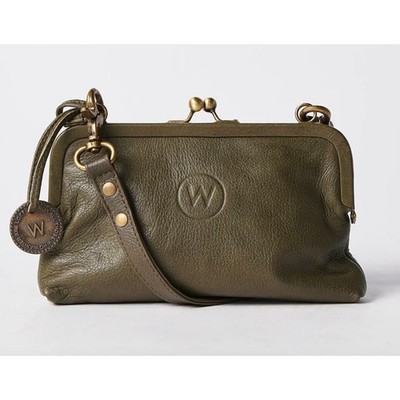 2-Wanderers Travel Co. Olive Green Leather Crossbody / Clutch & Wallet New