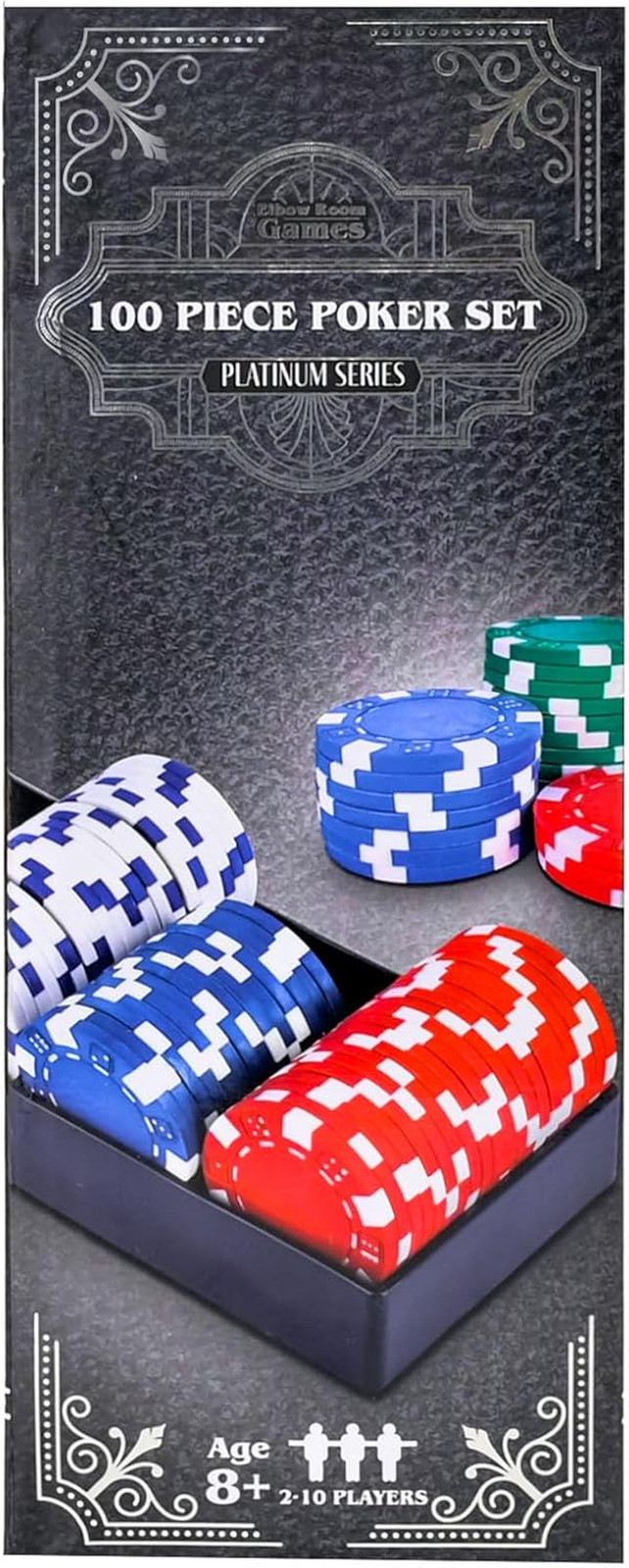 Sunny Days Entertainment Elbow Room Games 100-Piece Poker Chip Set with Tray – C