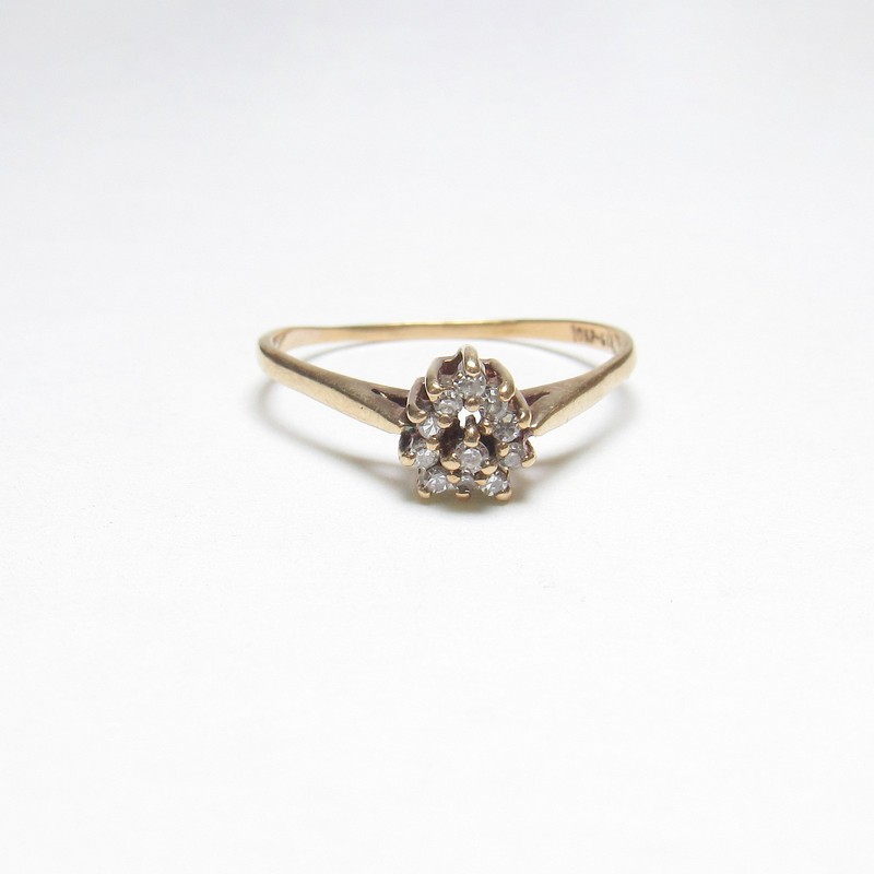 SAMUEL AARON Estate 10K Yellow Gold 11 Natural Single Cut Diamond Ring 0.11 Cts