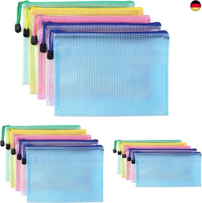 Oderra Document Wallet A4 + A5 + A6, 15 Pieces (5 Each) Zip Pocket, Mesh Bag