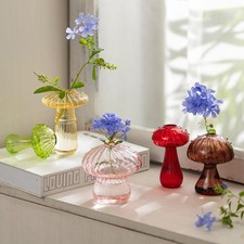Set 5 vasi decorativi in vetro per funghi disegni colorati fatti a mano