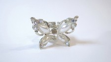 Small mini silver and white pearl metal butterfly hair claw clip with crystals