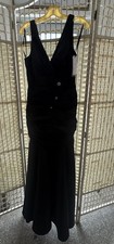 Black V-Neck Sleeveless Ruched Mermaid Long Gown Flower L 5922