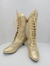 Funtaisma Lace Cosplay Victorian Granny Boots. Dame-115. Gold Size 8