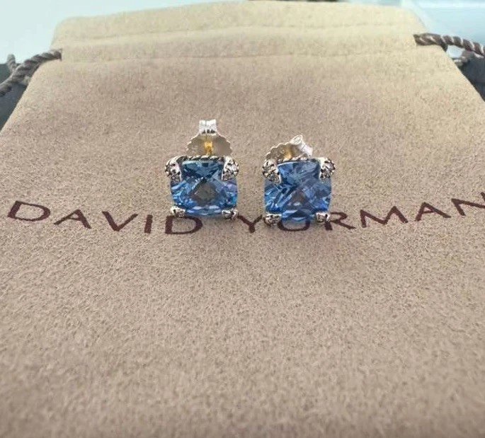 DAVID/YURMAN Sterling Silver 7mm Chatelaine Stud Blue Topaz Earring Stud - Image 2 of 4
